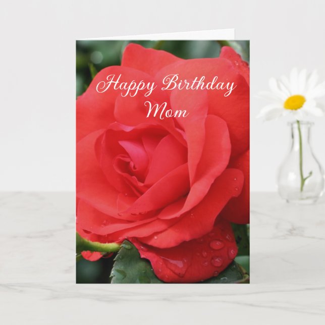 Happy Birthday Mom Red Rose Flower  Card (Small Plant)