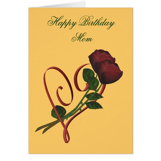 Happy Birthday Mom Red Roses Heart Card