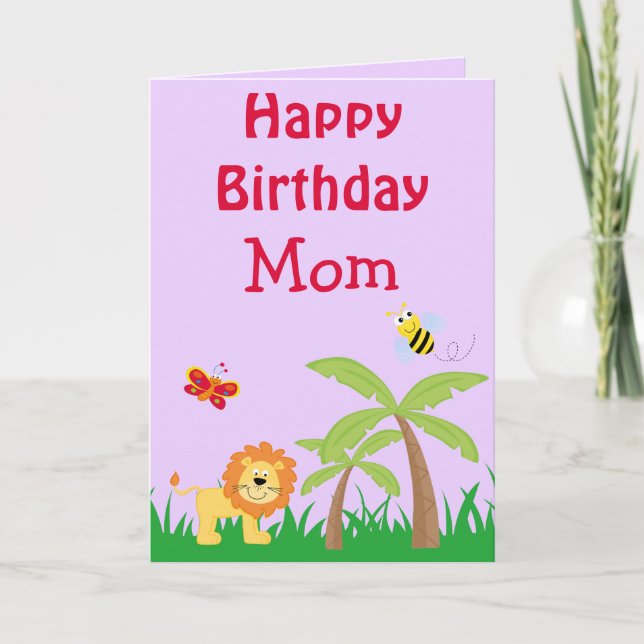 Happy Birthday Mom Safari Lion Your Photo Inside Card (Front)