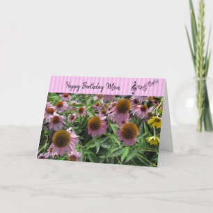 Happy Birthday Mom White and PInkFlowers Card