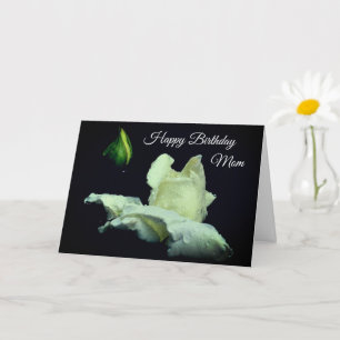 Happy Birthday Mom White Rosebud Flower Card