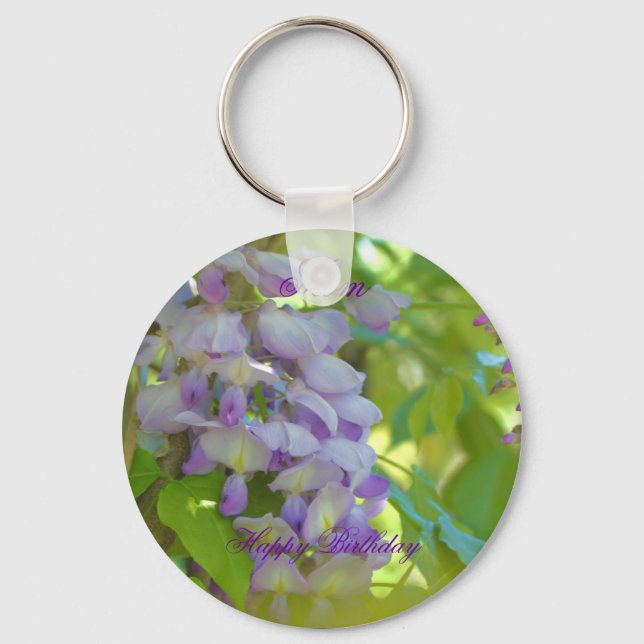 Happy Birthday Mom Wisteria Flower Keychain (Front)