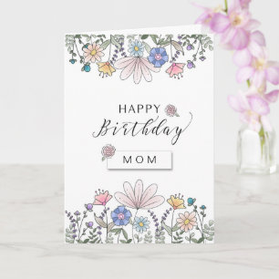 Happy Birthday MOM with Watercolor Flowers Card