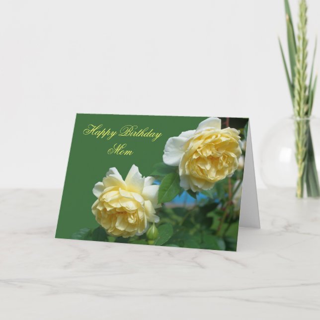 Happy Birthday Mom Yellow Roses Flower Photo Card (Front)