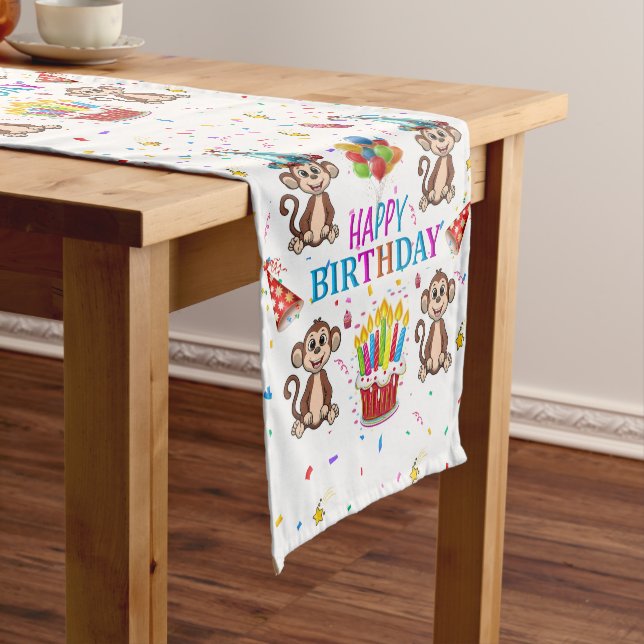 Happy Birthday Monkey Cupcake Table Runner (In Situ)