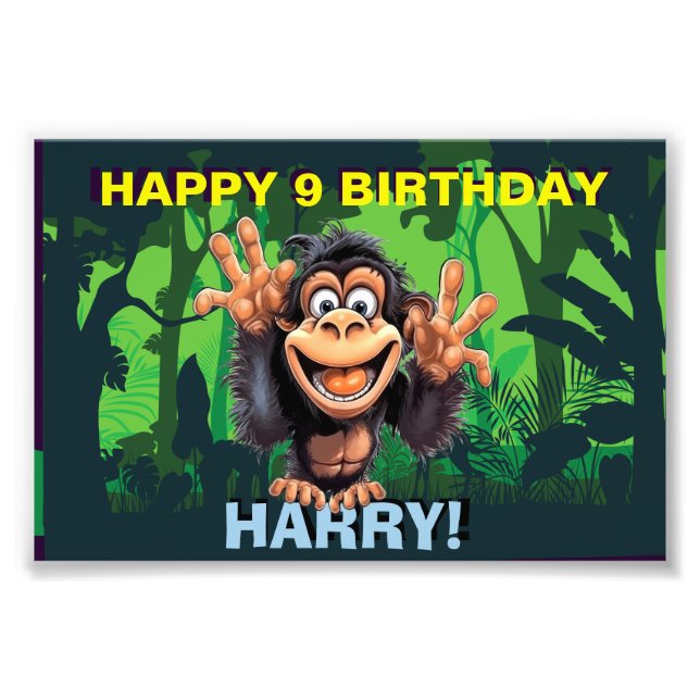 HAPPY BIRTHDAY MONKEY KIDS PHOTO PRINT (Front)