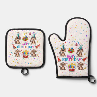 Happy Birthday Monkey Oven Mitt and Pot Holder Oven Mitt & Pot Holder Set