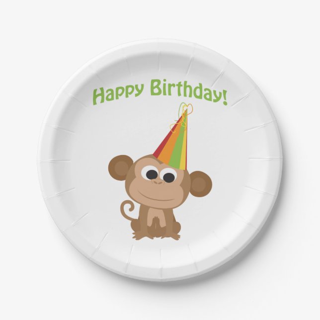 Happy Birthday Monkey Paper Plate (Front)