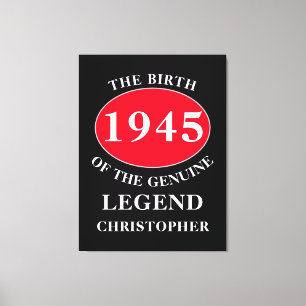 Happy Birthday Monogram Add Name Year Red Black Canvas Print