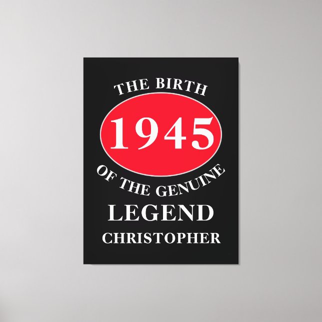 Happy Birthday Monogram Add Name Year Red Black Canvas Print (Front)