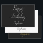 Happy Birthday Monogram Name Black White Gold  Wrapping Paper Sheet<br><div class="desc">Designed for birthday celebrations! You may change the text,  font,  font colour or background colour as you please!</div>