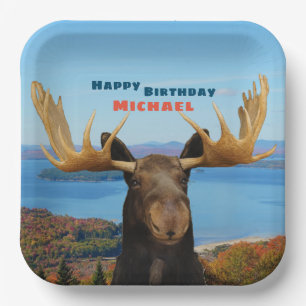 Happy Birthday Moose Wildlife Paper Plate