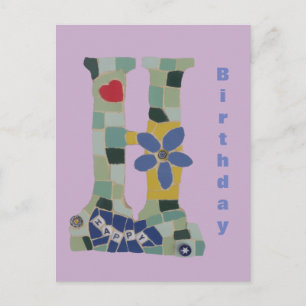 Happy Birthday Mosaic Vertical Cust. Postcard