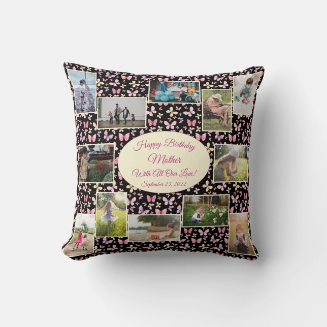Happy Birthday Mother Family Photo Collage Templat Throw Pillow (Front)