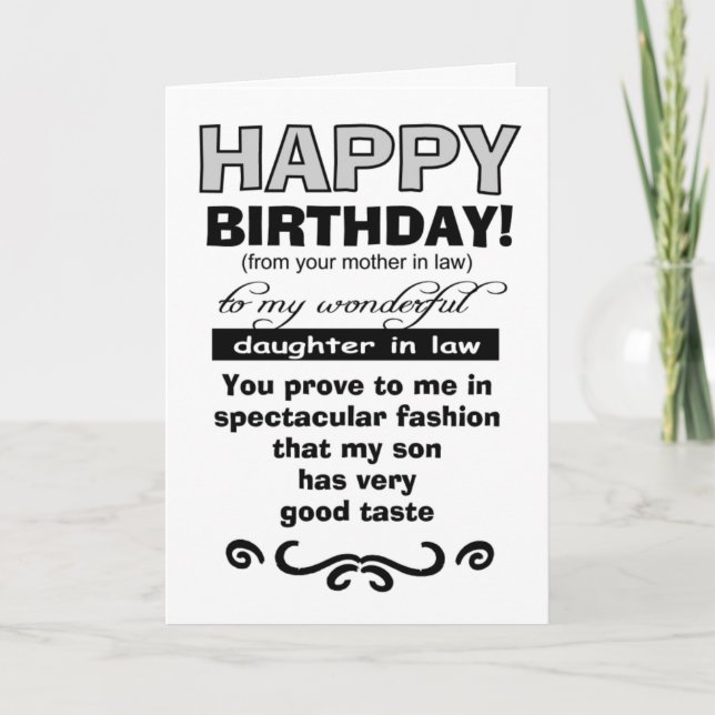 Happy birthday  mother in law to daughter in law card (Front)