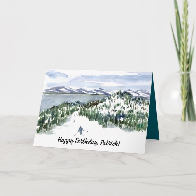 Happy Birthday Mountain Skiing Winter Snow Card (Front)