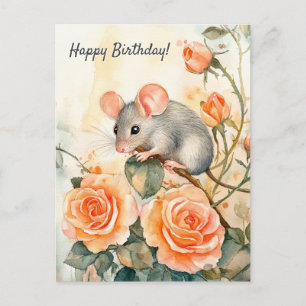 Happy Birthday mouse and roses Postcard