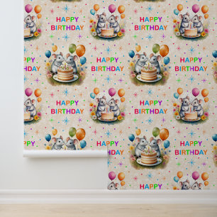 Happy Birthday Mouse Balloons Cream Texture Wallpaper