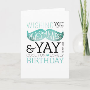 Happy birthday moustache fun typography card
