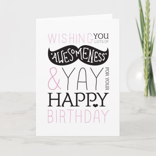 Happy birthday moustache fun typography card (Front)