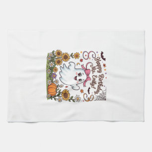 Happy Birthday Ms Emily Halloween Ghost Pumpkin Su Kitchen Towel