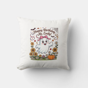 Happy Birthday Ms Emily Halloween Ghost Pumpkin Su Throw Pillow