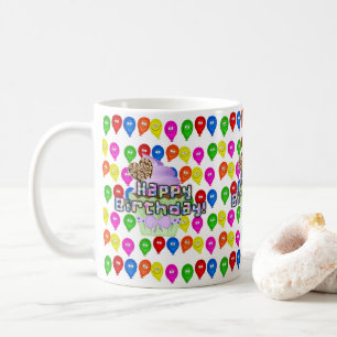 Happy Birthday Mug Colorful Balloons Cupcake