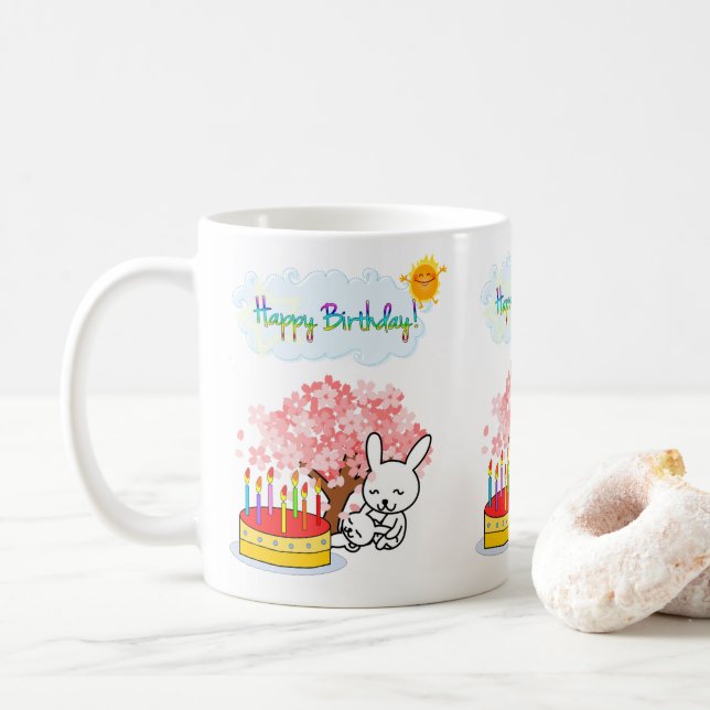 Happy Birthday Mug Rabbit Cake Sun (With Donut)