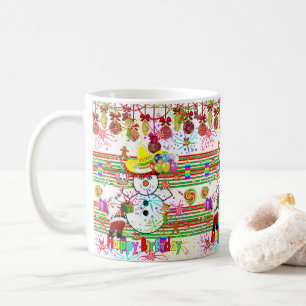 Happy Birthday Mug Snowman Santa Claus