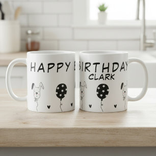 Happy Birthday Mug with Dogs and Ballons
