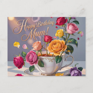 Happy Birthday Mum Greeting with Roses Holiday Postcard