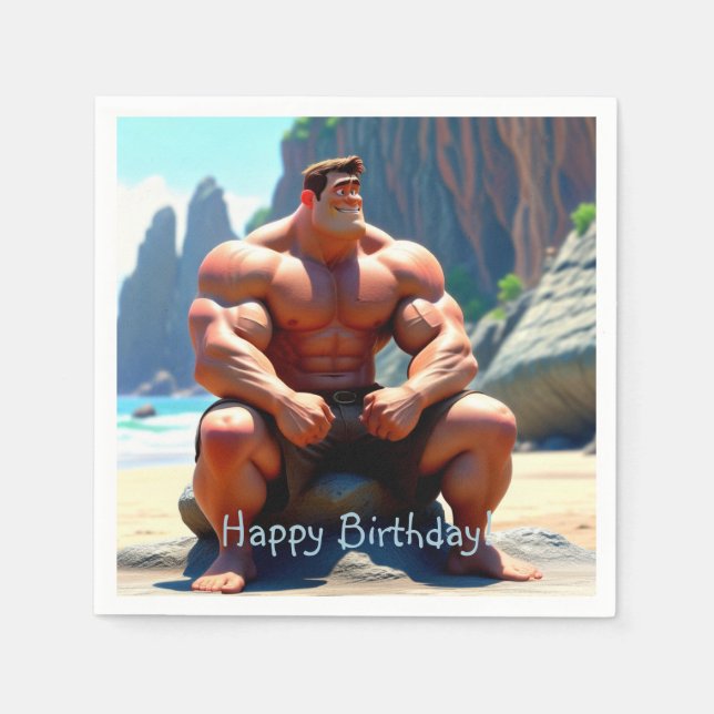 Happy Birthday Muscleman Napkin (Front)