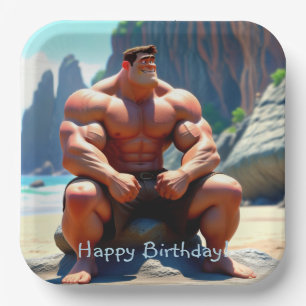 Happy Birthday Muscleman Paper Plate