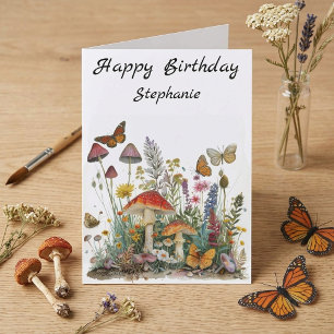 Happy Birthday Mushroom Flowers Fairytale Card
