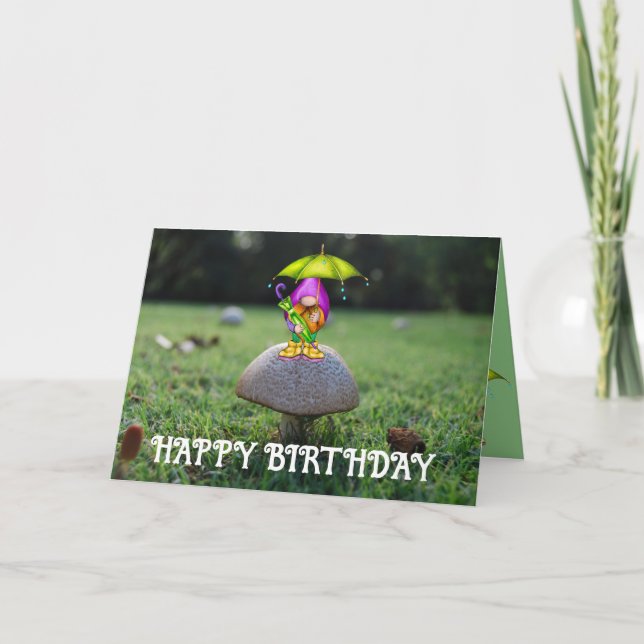 Happy Birthday Mushroom Gnome Card (Front)