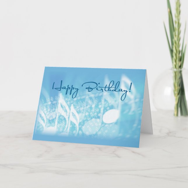 Happy Birthday, Music on Blue Card (Front)