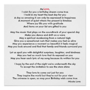 Happy Birthday My Love Poem Poster