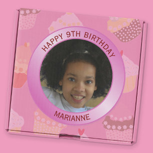 Happy Birthday Name, Age And Photo Pink  Classic Round Sticker