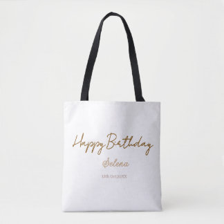 happy birthday name date brown purple pastel simpl tote bag