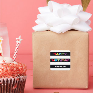 Happy Birthday Name Modern Cute Colourful Birthday Square Sticker