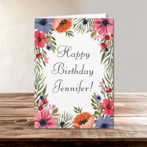 Happy Birthday Name Summer Flowers Poppies Floral