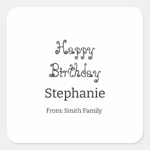 Happy Birthday Name Typography Modern Simple Square Sticker