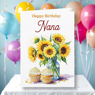 Happy Birthday Nana Sunflowers and Cupcakes Card