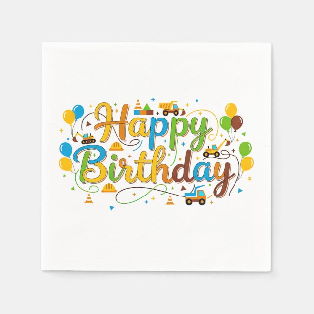 Happy Birthday  Napkins Construction Vehicles (Front)