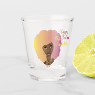 Happy Birthday Natural Beauty Cotton Candy Afro Shot Glass