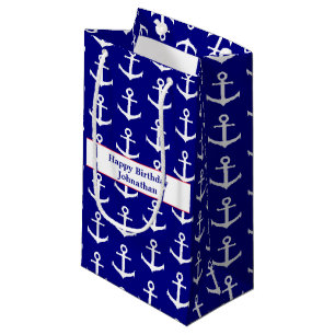 Happy Birthday Nautical Red White and Blue Anchors Small Gift Bag