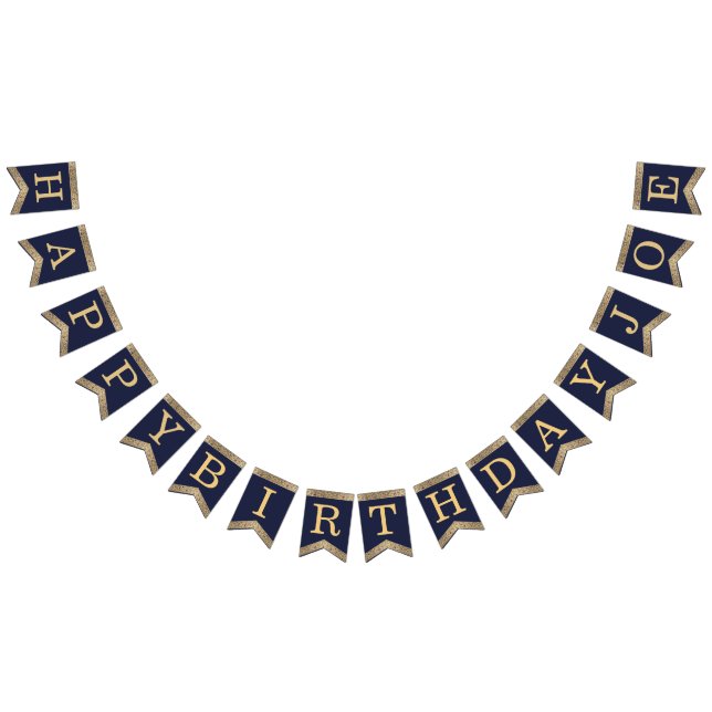 Happy Birthday Navy Blue Gold  3 Letters Name Joe Bunting Flags (All)