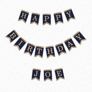 Happy Birthday Navy Blue Gold 3 Letters Name Joe Bunting Flags