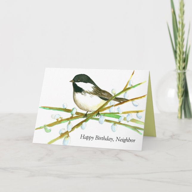 Happy Birthday Neighbour Chickadee Bird Card (Front)