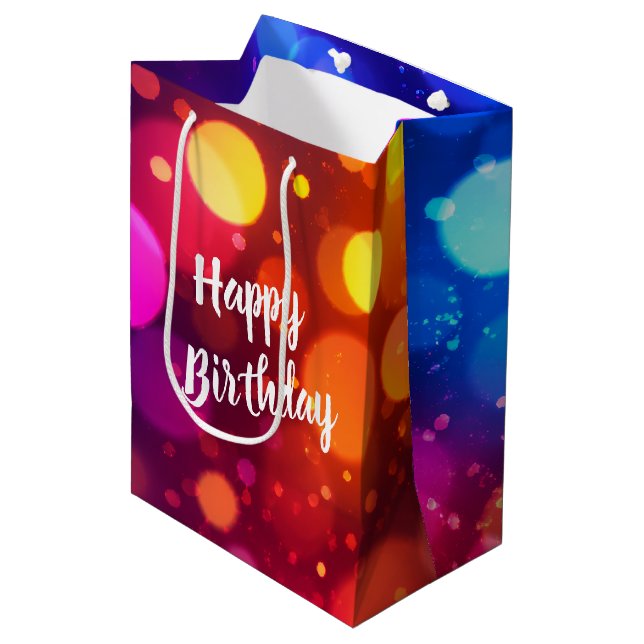 Happy Birthday Neon Bokeh Lights Abstract Medium Gift Bag (Front Angled)